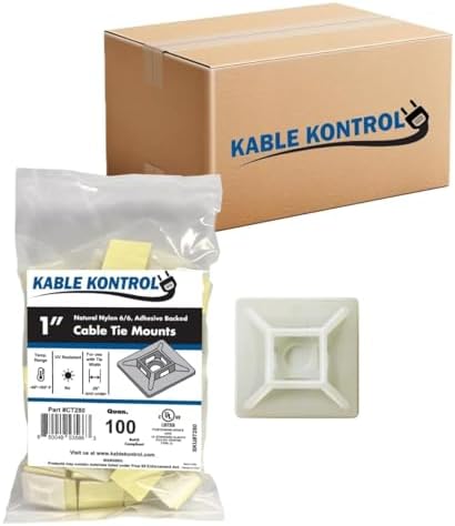 Kable Kontrol Zip Tie Mounts, 1” Natural White, 5500 Pcs Adhesive Backed by KABLEKONTROL%C2%AE