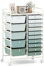 Giantex 15 Drawers Rolling Cart, Classroom Organizers, Storage Cart with Wheels, for Teacher Office Home School Supplies Tool Craft Art Paper, Green Gradient by Giantex