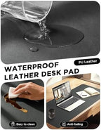 YSAGi 47.2" x 24" Large PU Leather Desk Mat for Keyboard and Mouse - Waterproof Non-Slip Desk Pad Protector for Office, Home, Writing Desk, Dark Grey - Image 5