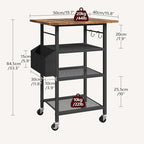 MAHANCRIS 4-Tier Printer Stand, Rolling Printer Table on Wheels, Industrial Storage Stand with Side Pocket, Wooden Tabletop, 2 S-Shaped Hooks, for Home Office, Rustic Brown and Black PTHR2601 - Image 3