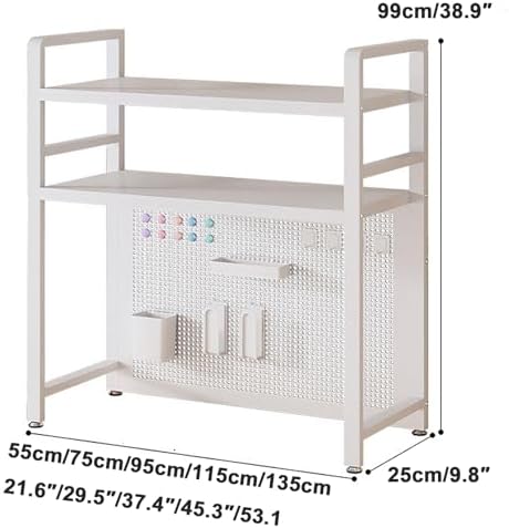 2-Tier Dorm Desk Hutch Top Only Desktop Bookshelf Metal Storage Display Rack Countertop Organizer Over Computer Desk Shelf for Dorm Office with Pegboard and Hooks Set,Black,W 22″/55cm - Image 2