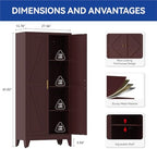 COFaR Metal Storage Cabinet with Shelves and Doors, 61in Tall, Walnut Red - Image 2