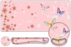Peach Pink Butterflies Florals Mouse Pad, XXL Large Desk Mat Extended Reading Desk pad, 4 PCS Non-Slip Rubber Base Computer Big Mousepads for Work, Game, Office, Home Decor Cute Girls Woemn Gifts by NXZGO