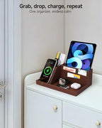 Fast Wireless Charging Station with Desk Organizer for iPhone 17/16/15/15 Pro/14/14 Pro Max/14 Pro/14 Plus/13/13 Pro Max/13 Pro/and iPhone 12/11 Series, Nightstand Desktop Organizer, Brown - Image 6
