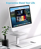 BoYata Monitor Stand, Adjustable Height Metal Desktop Riser, Silver - Image 2