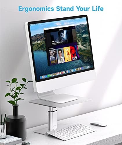 BoYata Monitor Stand, Adjustable Height Metal Desktop Riser, Silver - Image 2