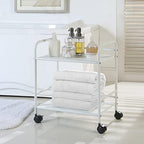 SunnyPoint 2-Tier Metal Rolling Utility Cart – Mobile Storage Shelf with Caster Wheels – Small Space Organizer for Home, Office, Bedroom, Kitchen (WHT) - Image 4