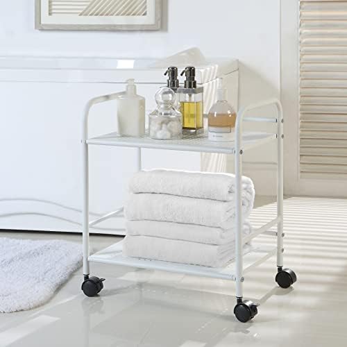 SunnyPoint 2-Tier Metal Rolling Utility Cart – Mobile Storage Shelf with Caster Wheels – Small Space Organizer for Home, Office, Bedroom, Kitchen (WHT) - Image 4