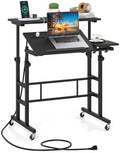 GIANTEX Mobile Standing Desk, Adjustable Rolling Computer Desk, Black by Giantex