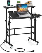 GIANTEX Mobile Standing Desk, Adjustable Rolling Computer Desk, Black by Giantex