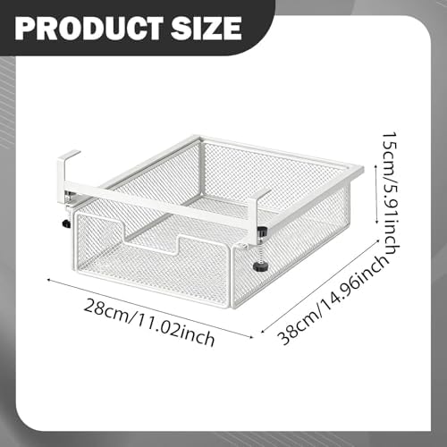 under Desk Drawer Basket Clamp on Container Saving Mesh Metal Desk Attachment File Holder Slide Out Organizer, White S - Image 3