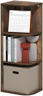 Furinno PASIR Book Shelf, 3-Tier Corner Bookshelf with Open Shelf, Standing Bookcase, 9.3 x 12 x 31.5, for Organization and Storage, for Living Room, Bedroom, Home Office, Amber Pine by Furinno-FitsYourSpaceFitsYourBudget