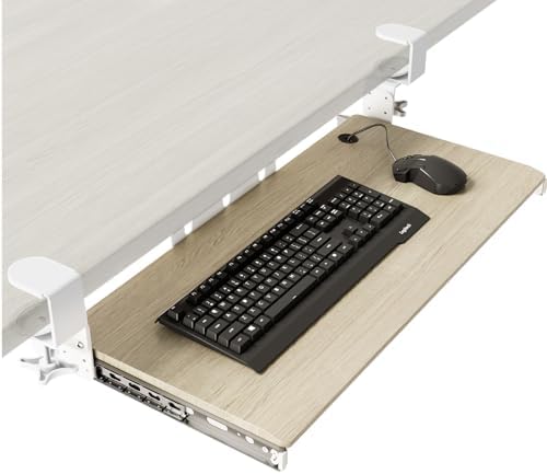 AX WABER Keyboard Tray Under Desk Pull Out with Extra Sturdy C Clamp Mount System, 27.3 (32.5 inch Including Clamps) x 11 Inch Slide-Out Platform Computer Drawer for Typing Grain by 1