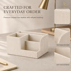 Pen Holder for Desk, 4-Compartment PU Leather Desk Organizer, Cream - Image 3