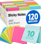 120 Pads Sticky Notes 3x3, Bright Colors Self-Stick Pads Bulk, Super Sticky Notes, School Supplies, Office Products, 50 Sheet/Pad by YesBes