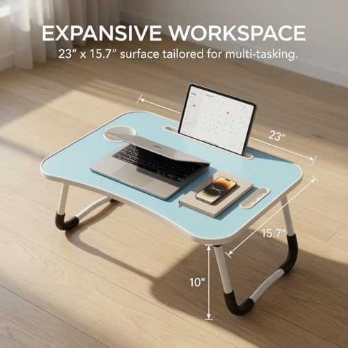BUYIFY 23" Foldable Lap Desk for Laptop Writing w/Cup Holder Blue - Image 4