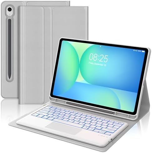 Keyboard Case for Samsung Galaxy Tab S10 FE+ Plus 13.1'' 2025, Galaxy Tablet S10FE+ Case Keyboard with Trackpad, Backlit Touch Keypad with S Pen Holder for Samsung Tab S10FE Plus, Light Grey by SENGBIRCH