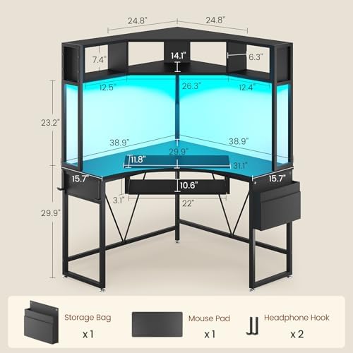SEDETA 39" Spacious Corner Desk with Hutch, Storage for Small Space, Black - Image 2