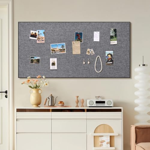 SELEAD Linen Bulletin Board 48” x 24” - Black Aluminum Frame, Grey Fabric - Image 2