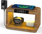 Bamboo Charging Station for Multiple Devices, 15W Fast Wireless Charger Night Light with 3 Color& 4 Adjustable Brightness, Night Stand Charger Station for iPhone/iWatch/AirPods (6955) by Alltripal