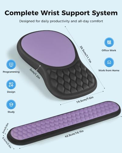 Ergonomic Mouse Pad and Keyboard Wrist Rest Set (Black&Purple) - Image 3