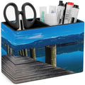 PU Leather Multi-Compartment Pen Holder Desktop Organizer Pencil Cup Storage Caddy for Office Home Supplies Wooden Pier Jetty On Lake Serene Mountain And Clear Sky Reflection by Unknown