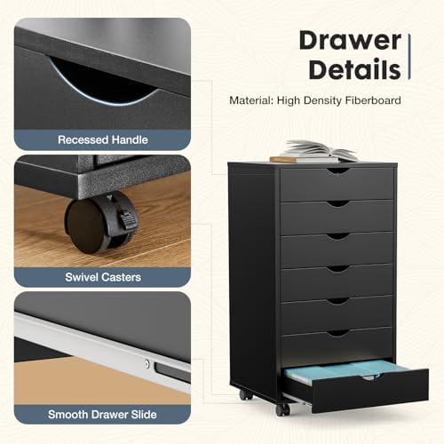 DUMOS 7 Drawer File Cabinet with Wheels, Vertical Office Storage Cabinet - Image 5
