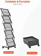 VEVOR Brochure Display Rack, Foldable 5 Pockets Magazine Literature Display Stand, Movable Floor Standing Magazine Rack with Wheels, Metal Newspaper Catalog Holders for Shop Exhibitions Office Show - Image 5