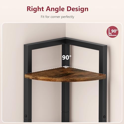 Tajsoon Corner Shelf Stand 4 Tier 48.5" with Metal Frame, Rustic Brown - Image 4