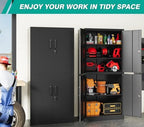 Metal Storage Cabinet with 3 Adjustable Shelves,Garage Storage Cabinet with Lock,Black Metal Cabinet with Locking Doors,Steel Cabinets 4 Doors,71" Lockable Storage Cabinets for Garage,Home,Office - Image 4