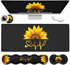 Ergonomic Mouse Pad Set, Desk Mat(31.5×11.8 in) + Keyboard Wrist Rest Support + Mouse Wrist Rest + Coasters for Office,Home,Computer,Laptop -Sunflower Nurse Pattern Black Gaming Large Mousepads by JVGFYNKL
