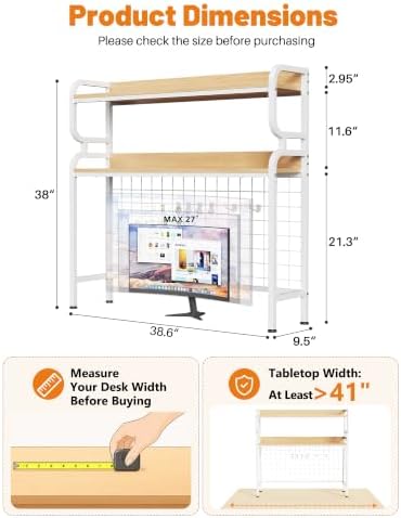 BYMECOST 38.6" Desktop Hutch Bookshelf,2-Tier Desk Shelf with Back Panel - Image 2