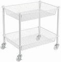 2 Tier Small Utility Cart on Wheels Short Rolling Pantry Cart Thick Metal Wire Basket Stand, Fruit Vegetables Storage Rack for Kitchen, Under Desk Storage for Small Space Bathroom Laundry, White by Ufriandz
