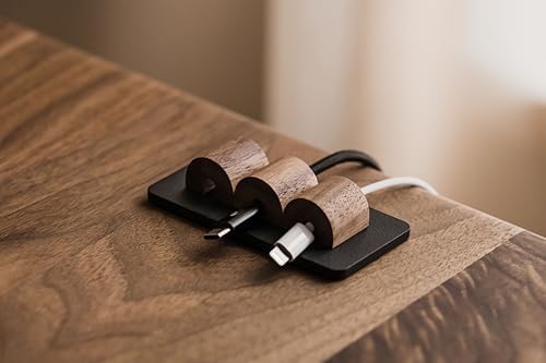 OAKYWOOD Magnetic Cable Holder – Charging Cable Clips – Desk Cord Organizer – 9.6x4.8x2.2 cm – Walnut Holder with Black Base - Image 4