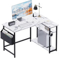 Pamray 40 Inch L Shaped Computer Desk with Reversible Side Storage Shelves, Small Corner Desk for Small Space Home Office, Writing Study Table PC Desk for Bedroom, Marble by PAMRAY