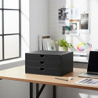UnionBasic Document Organizer, 3-Drawer File Cabinet Document Storage Box, Office Desktop Filing Organizer, Black - Image 2