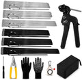 Stainless Steel Cable Tie Gun Set – 500PCS Silver & Black Metal Zip Ties (8/12", 100PCS Each; 16", 50PCS Each) with Scissors, Gloves, Storage Bag for Fence Exhaust Automotive by ADLMPW