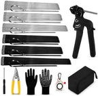 Stainless Steel Cable Tie Gun Set – 500PCS Silver & Black Metal Zip Ties (8/12", 100PCS Each; 16", 50PCS Each) with Scissors, Gloves, Storage Bag for Fence Exhaust Automotive by ADLMPW