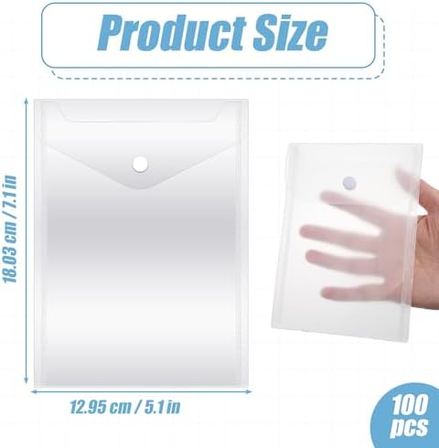 100 Pcs Small Plastic Envelopes with Snap Closure, Reusable Stamp and Die Storage Pockets, Waterproof Clear Envelope Pouch as Sticker Organizer, Receipt Holder, Photo Storage Folders (5x7 Inch) - Image 2