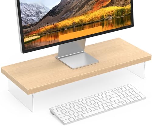 Monitor Stand Riser, 25x10 in Wood & Acrylic Computer Desk Organizer Shelf by SSWOOD