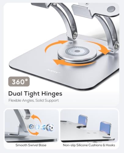 Nulaxy 360° Rotating Laptop Stand for Desk, Dual Foldable Design, Silver - Image 6