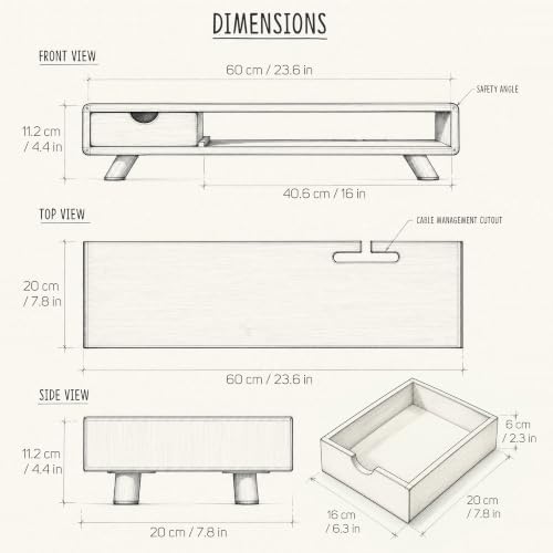 Bamboo Monitor Stand Riser with Drawer - Image 7