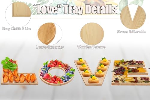 4PCS Larger Charcuterie Letter L O V E fillable Trays, 12Inch Letter Trays for Food, Wood Letter Tray Chocolate Candy Tray for Wedding Party Favors (Love- Wood) - Image 4