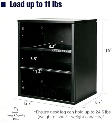 Clamp‑on Desk Leg Shelf, Height‑Adjustable Under Desk Storage Organizer, No Drill Attachable Under Desk Shelf for Standing Desk Accessories, Open 3‑Tier Storage for Home Office Workstation, Black - Image 2