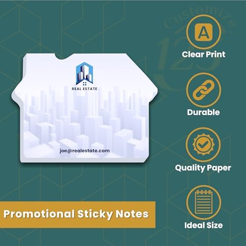 Personalized House Shaped Sticky Notes with Text or Logo, 25 Sheets Customized Memo Pads for Promo, Office, Home and School, Custom Pad Gifts Useful for Teacher, Staff, and Student Supplies 2,500 Qty - Image 4