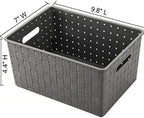 Bekith 9 Pack Woven Plastic Storage Basket, Organizing Pantry Storage Bins for Toys, Accessories, Bedroom, Classrooms, Office, School, 9.8" L x 7" W x 4.4" H, Grey - Image 2
