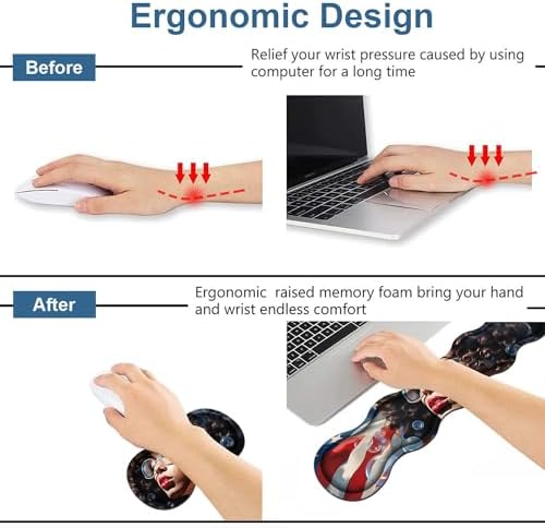 Ergonomic Keyboard Wrist Rest & Mouse Pad Wrist Rest Set, Large XXL Gaming Desk Mat 31.5"x 11.8" with Memory Foam, Easy Typing Pain Relief for Office & Home, African American Girl - Image 3