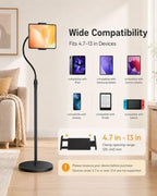 Tablet Floor Stand with Heavy Base Height Adjustable Gooseneck Tablet Holder for 4.7-13" Devices Compatible with iPad/Samsung Galaxy Tab/Kindle/Phones/Switch Overhead Bed Phone Stand with Cable Ties - Image 2