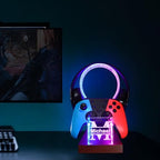 YuanDian Gamer Gifts for Teenage Boy, Desk Gaming Headset and Controller Stand with Blue Pink LED Night Light, Acrylic Wooden Controller Holder with PCB Pattern, Desk Decor Gift (Customized) - Image 2