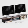 FENSULN Dual‑Tier Monitor Stand Riser with Drawers, Desktop Organizer Shelf Storage for Computer Screen 2 Monitors, Supports for PC Computer Monitor, Printer, Heavy TV Riser Brown and Black by FENSULN